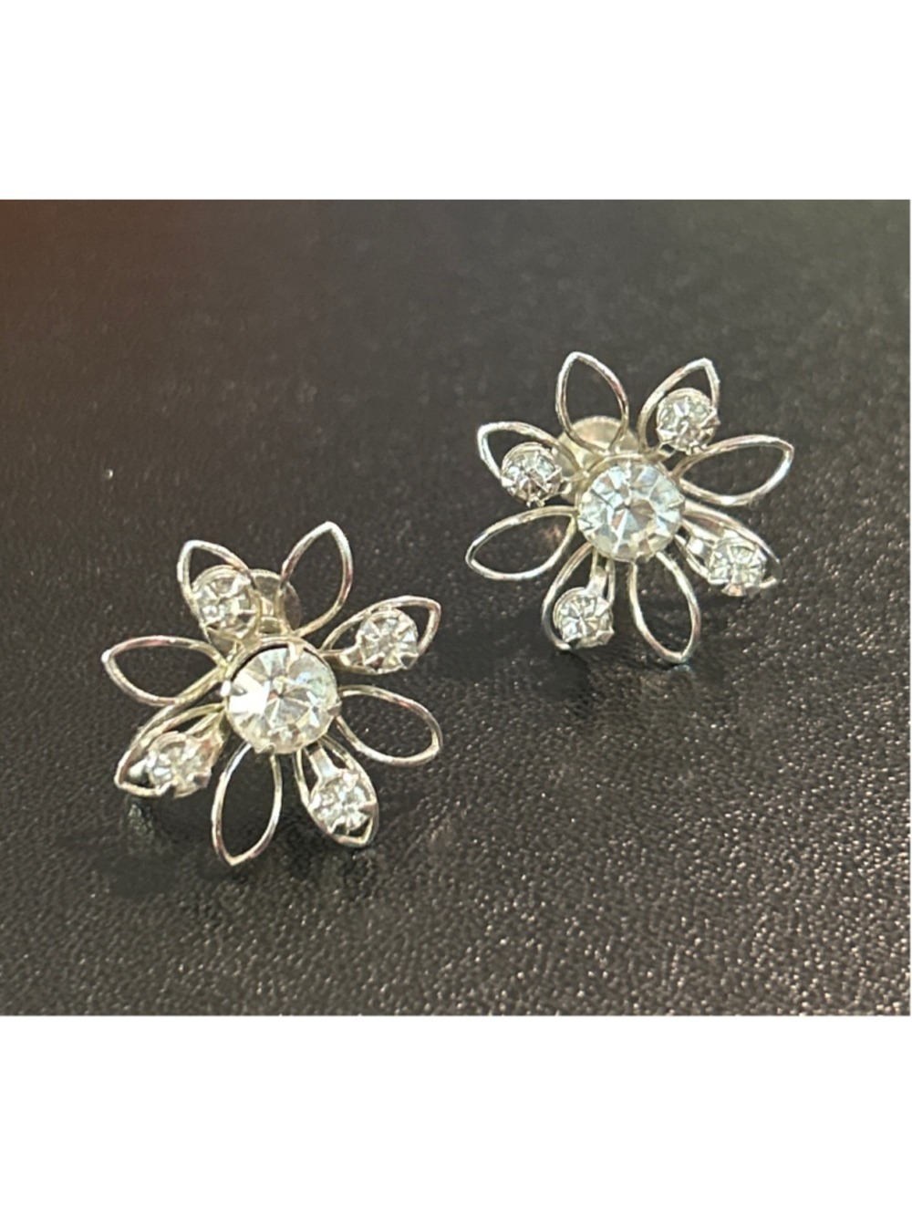 Women's Bugbee & Niles Silver & Clear Rhinestone Flower Screw Back Earrings
